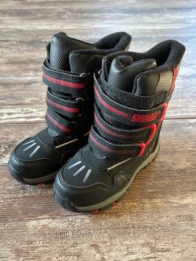 Khombu EUC Toddler Kid Black Red Insulated Winter Snow Boots Velcro Straps High